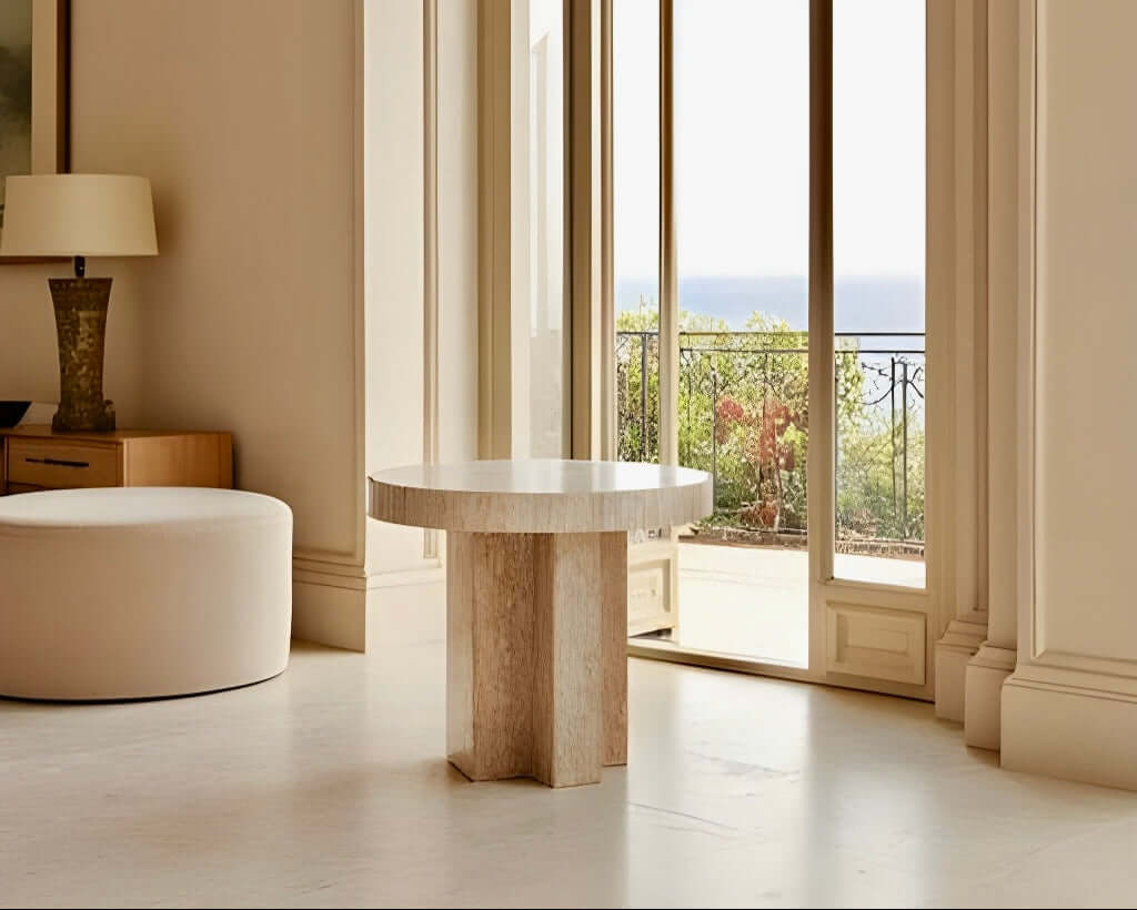 Travertine Side Table in Living Room
