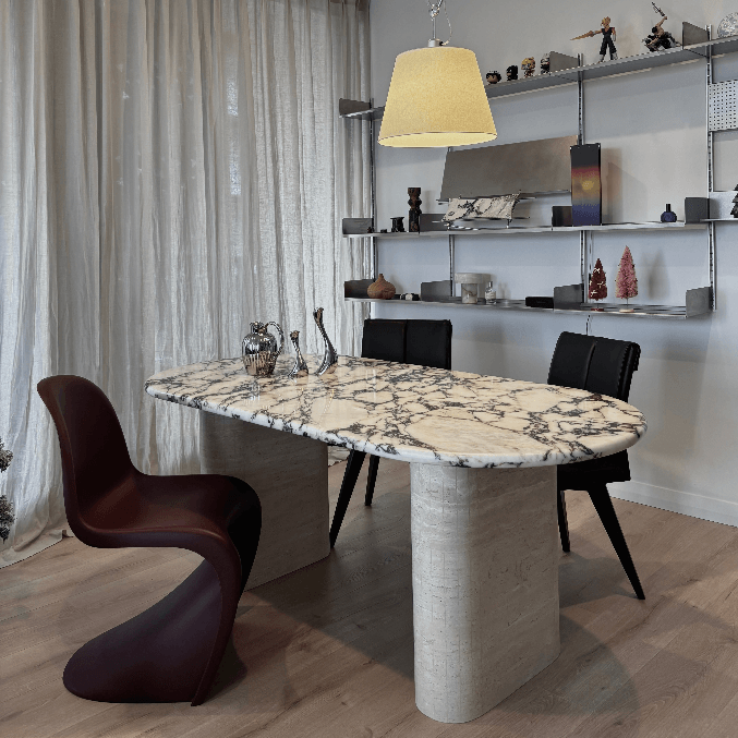 Calacatta Viola marble dining table — Kozy Nest natural stone furniture Australia