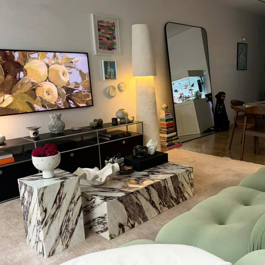Calacatta Viola marble plinth coffee table — marble coffee tables available in Australia from Kozy Nest