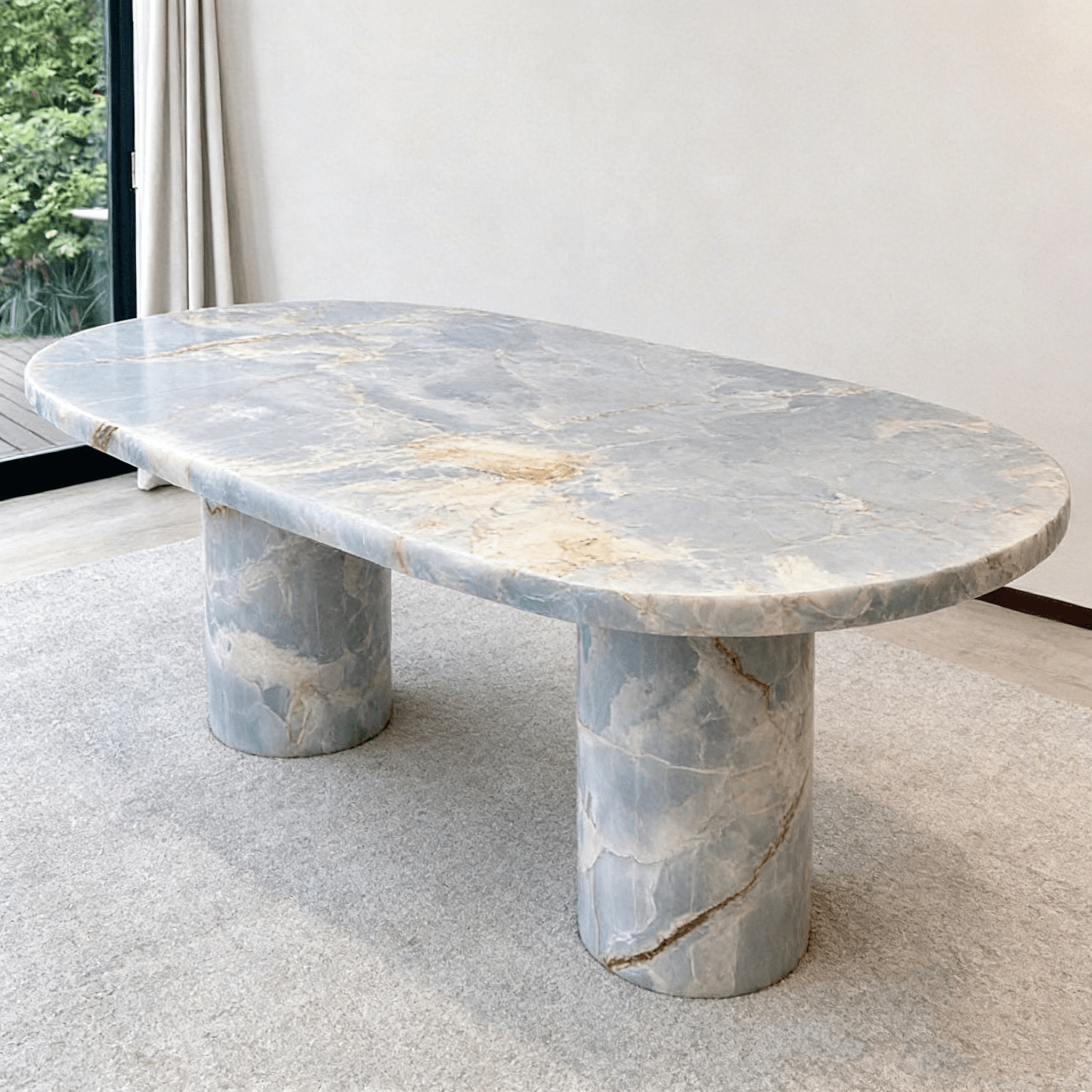 Blue Onyx marble dining table — one of 15+ marble colours available at Kozy Nest Australia