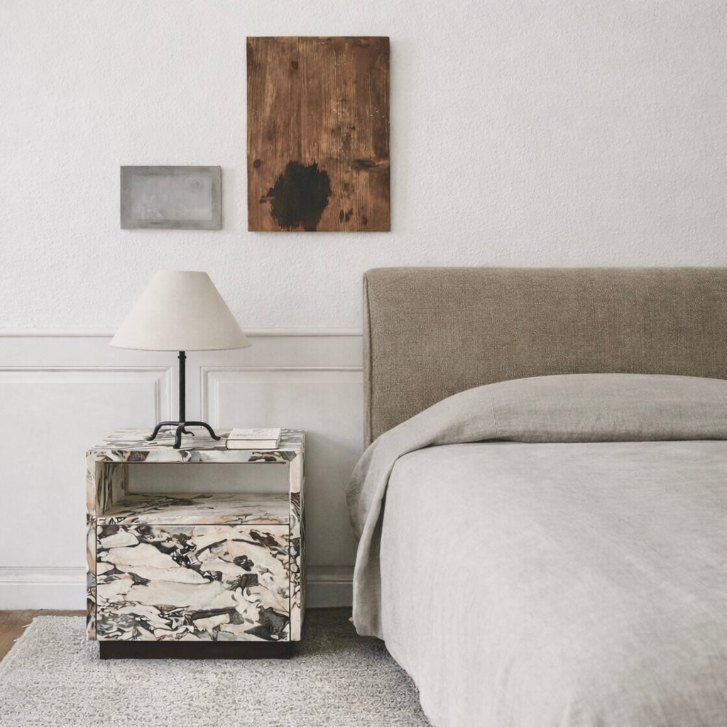 Marble Bedside Table with Drawer
