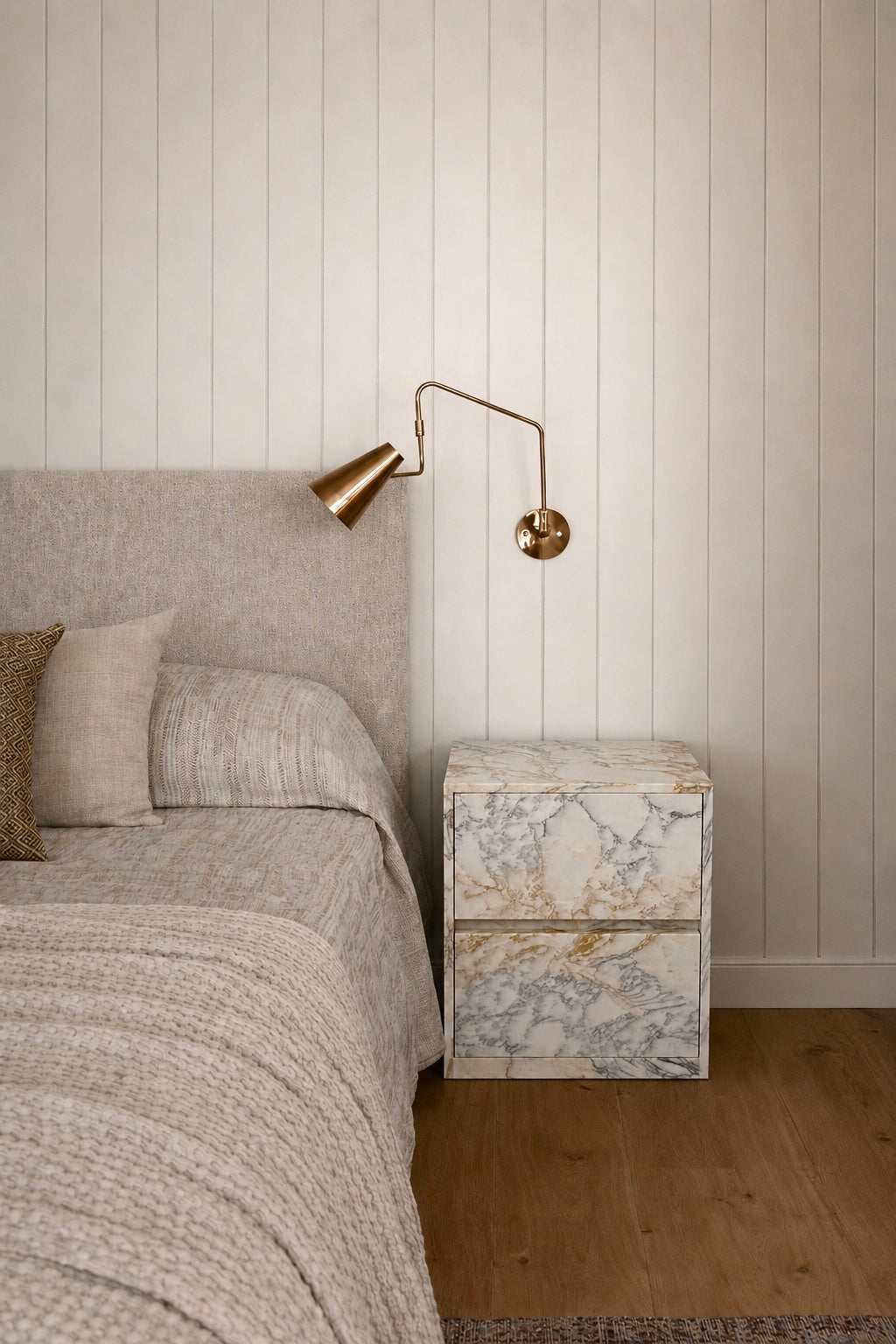 Vagli marble bedside table with double drawers - luxury marble bedroom furniture - Kozy Nest Australia