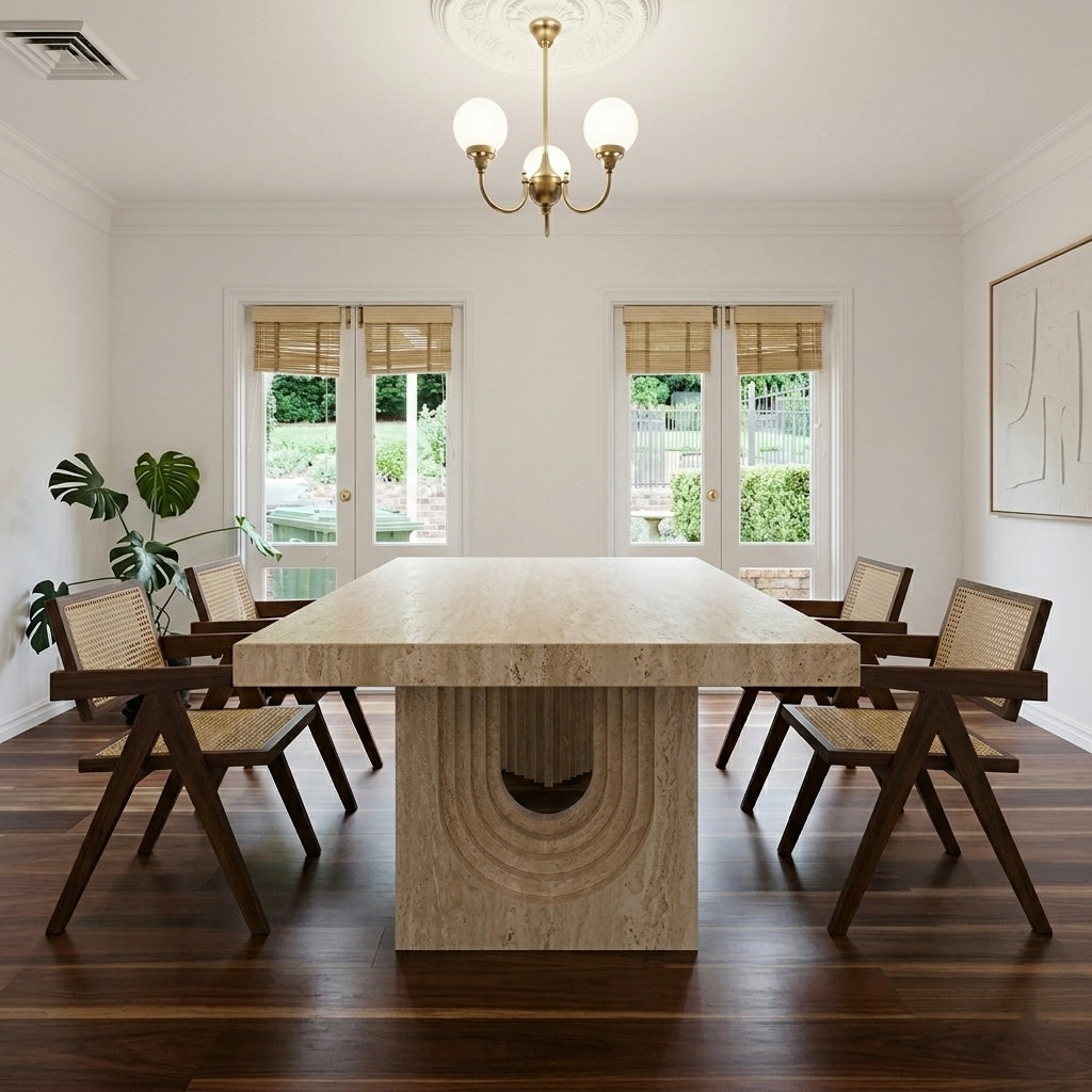 Large rectangular travertine marble dining table — 8 seater marble dining table available in Australia