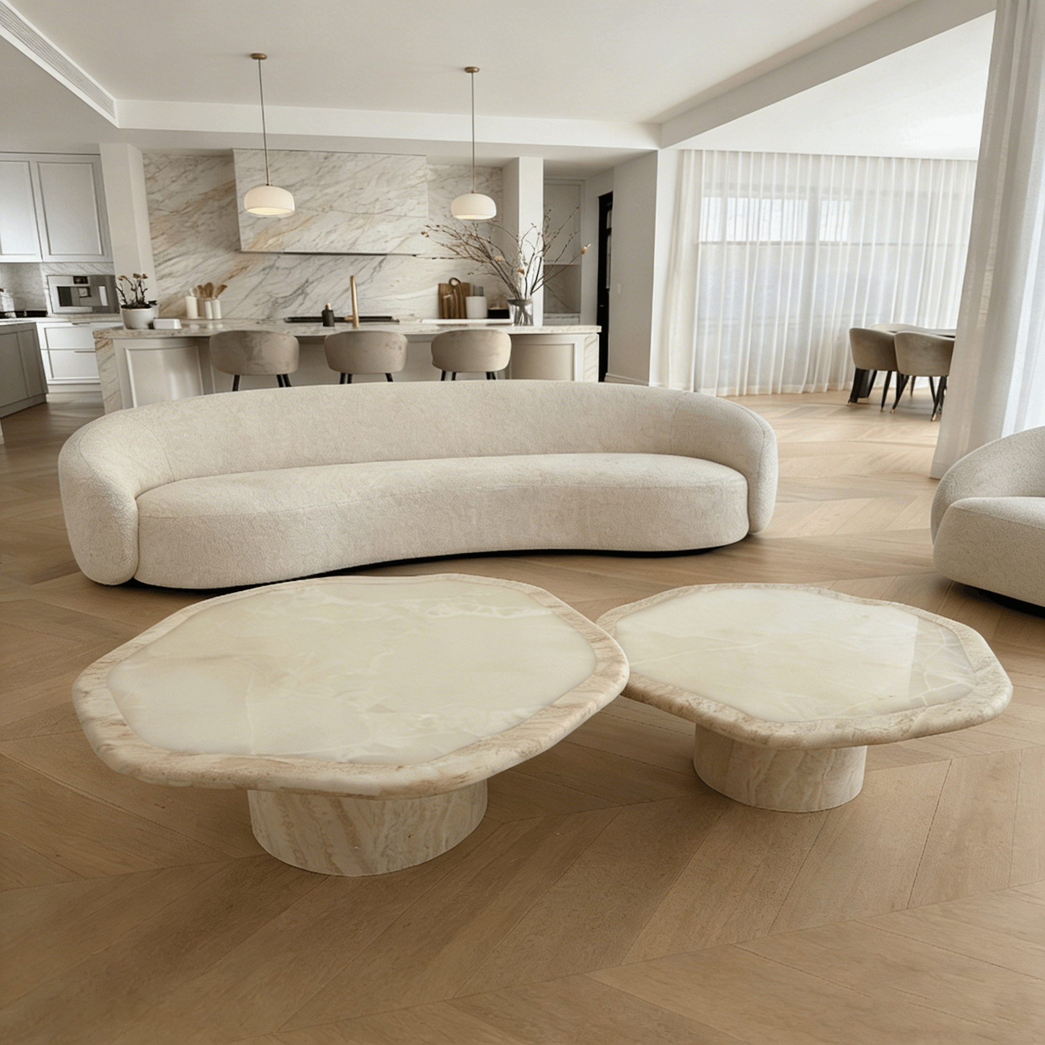 White onyx marble coffee table — natural stone furniture for interior design projects