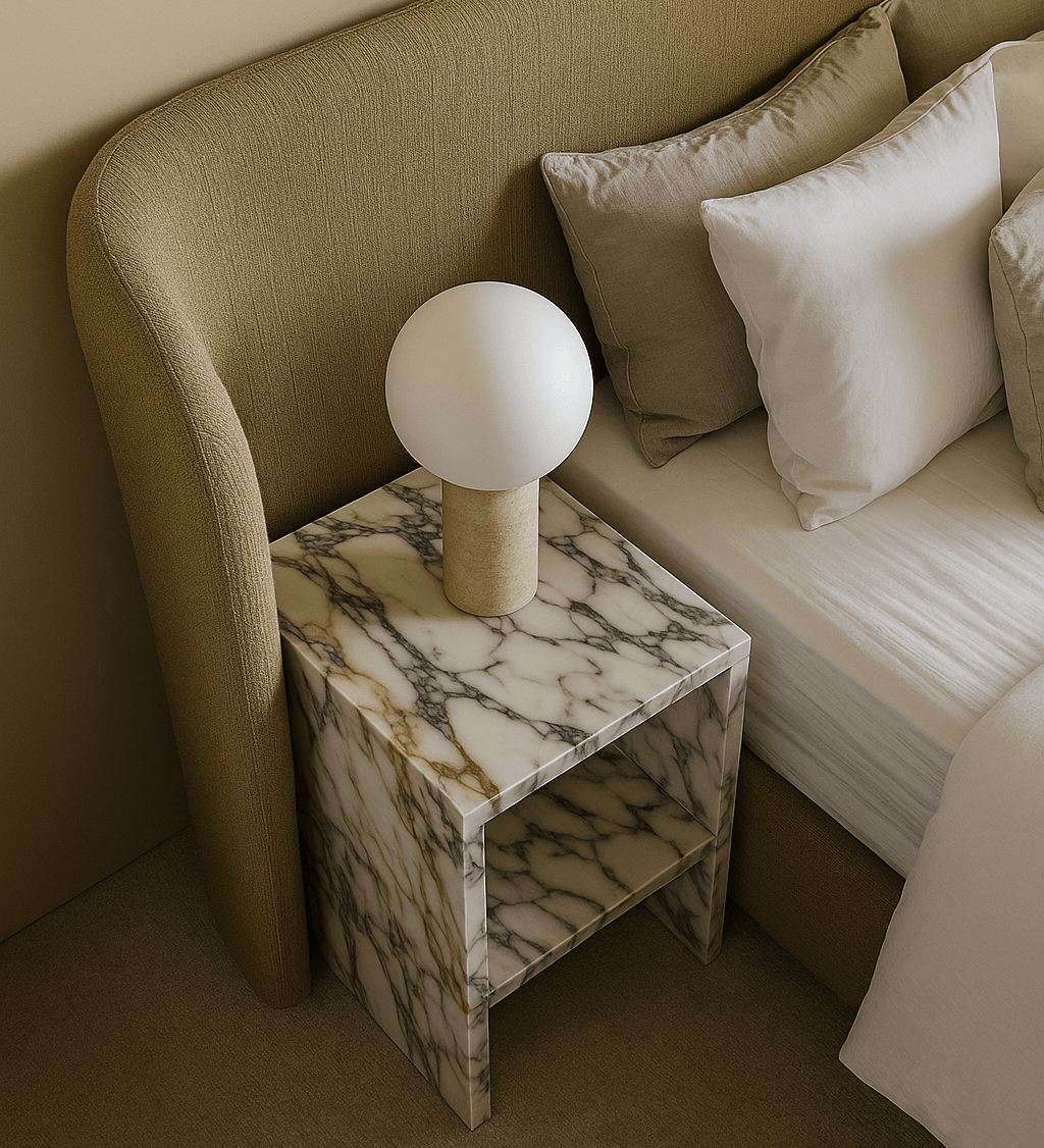 White Marble Bed Side Table