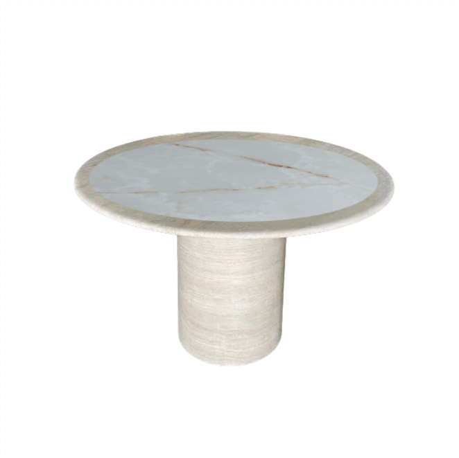 Round White Onyx Marble Dining Table Close Up