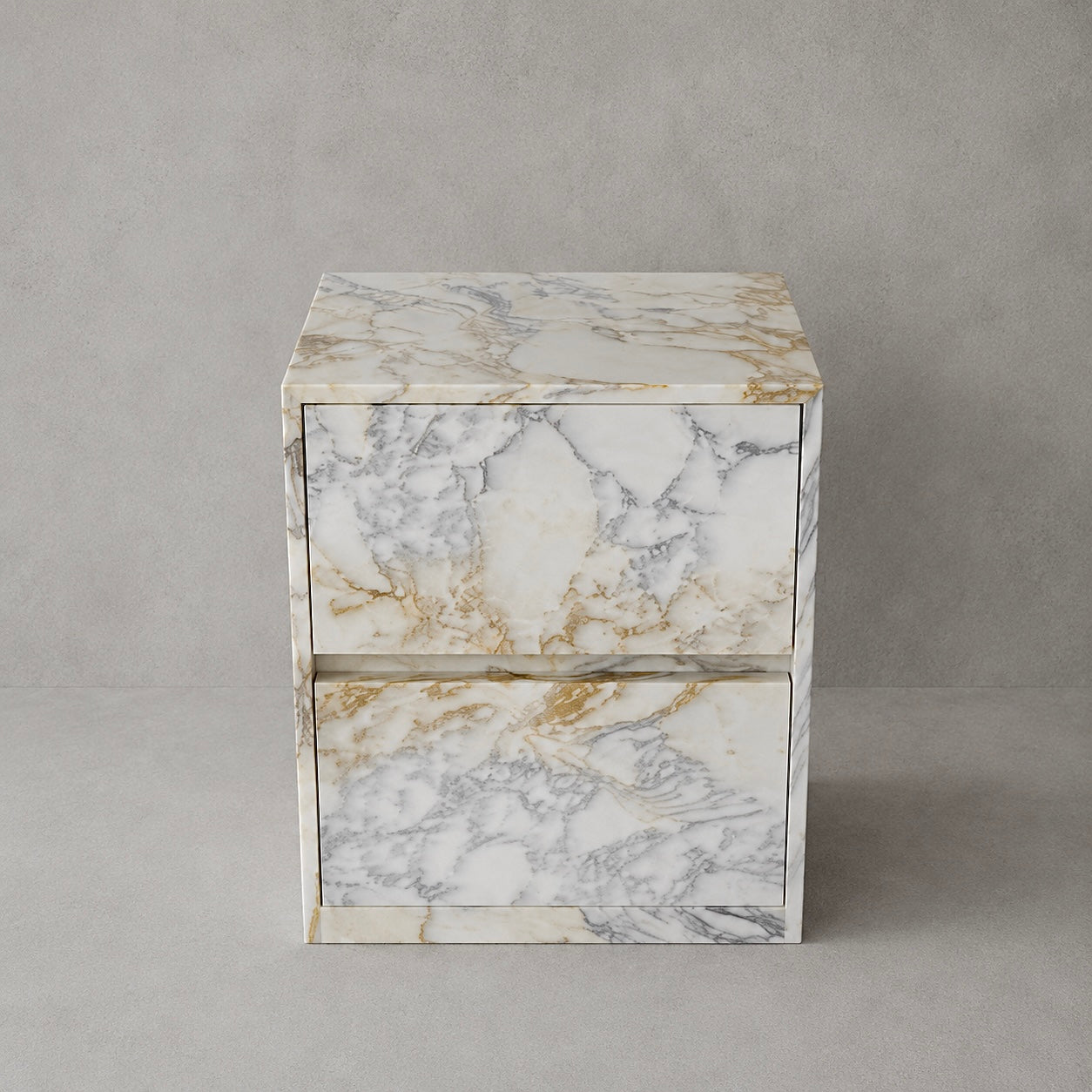 Vagli Marble Bedside Table with Double Drawers
