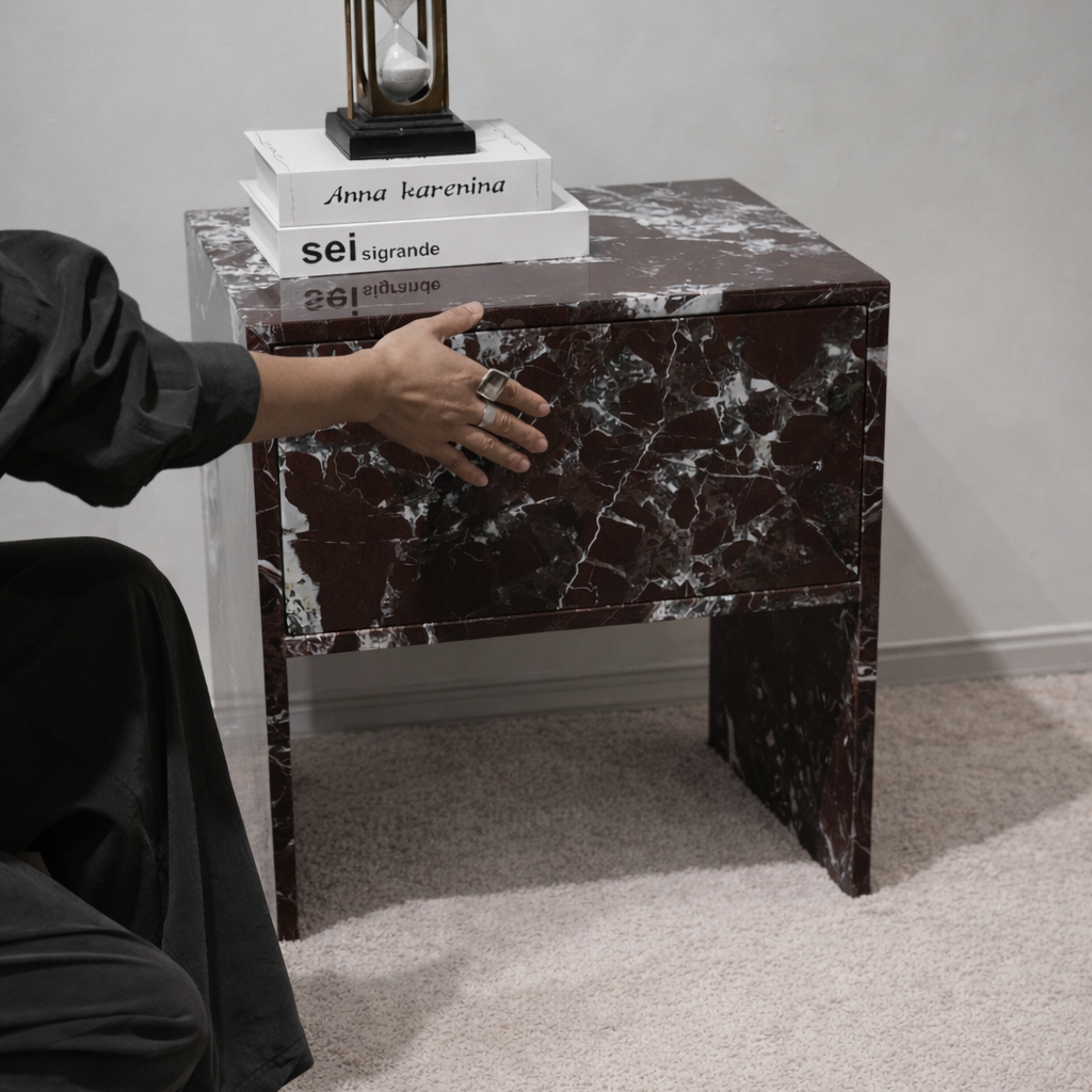 Red Marble Bedside Table