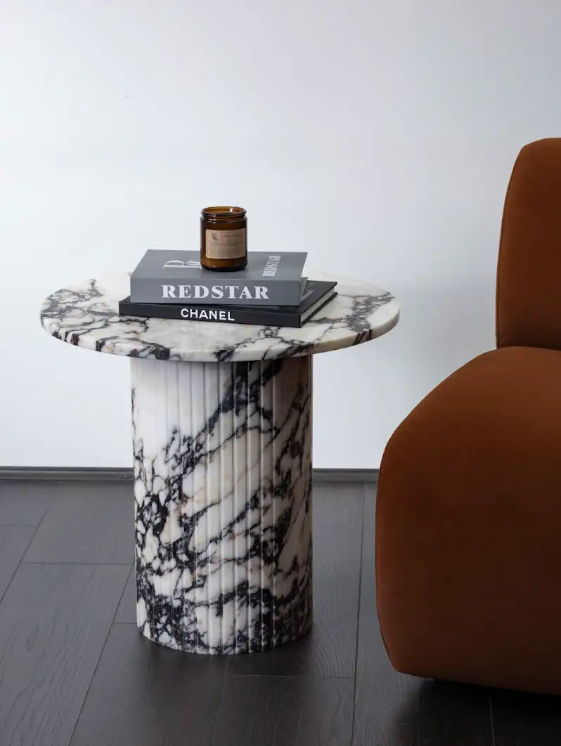 Large Round Calacatta Viola Marble Side Table