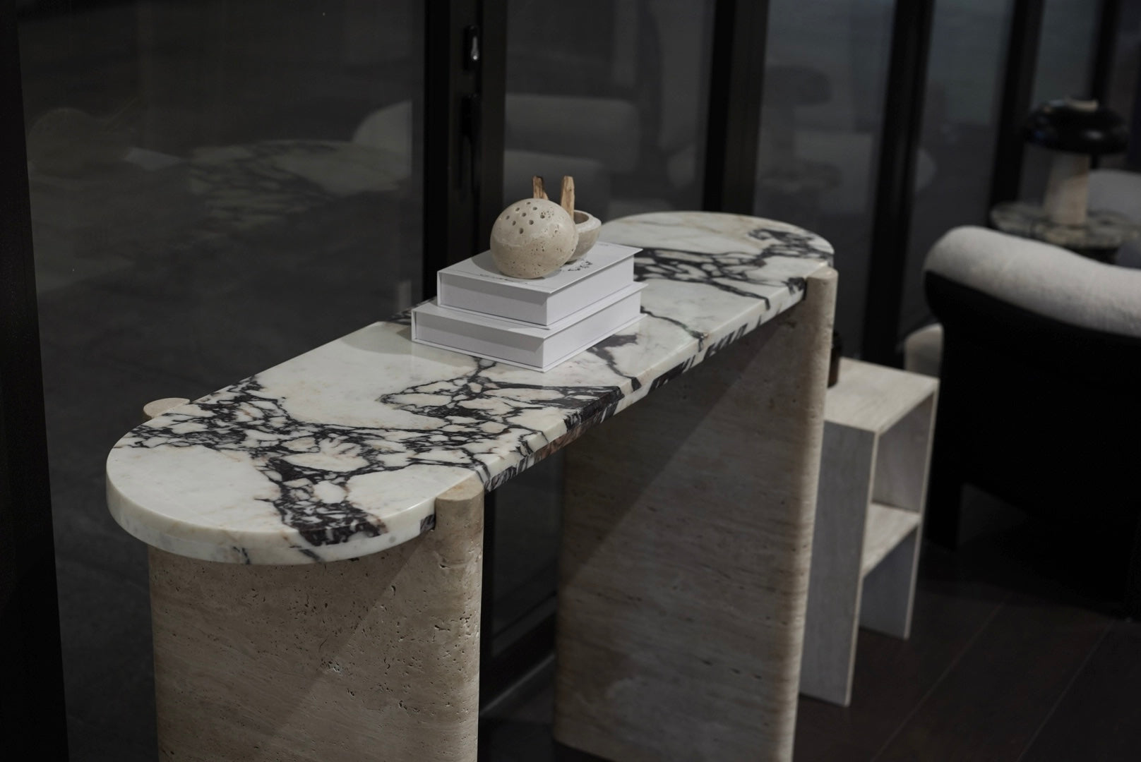 Photo of Travertine and Marble Console Table