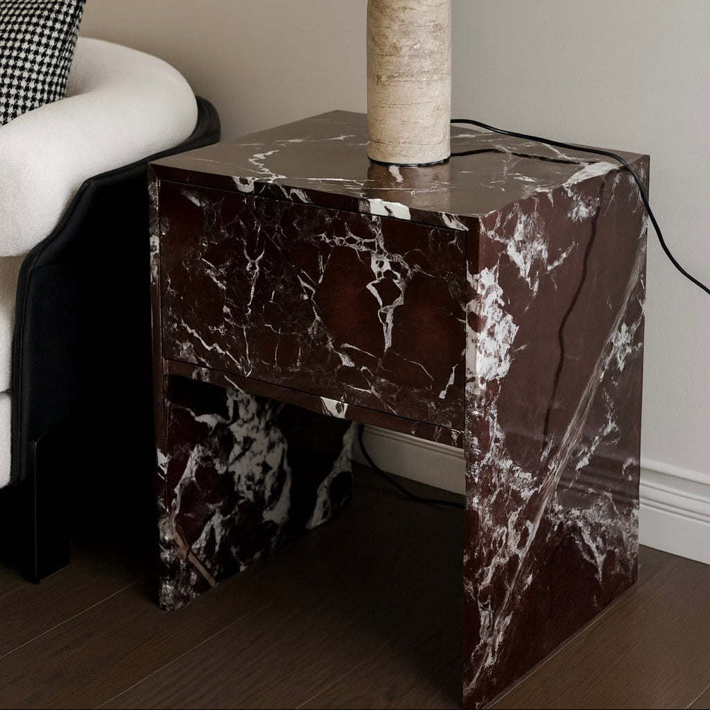red marble bed side table