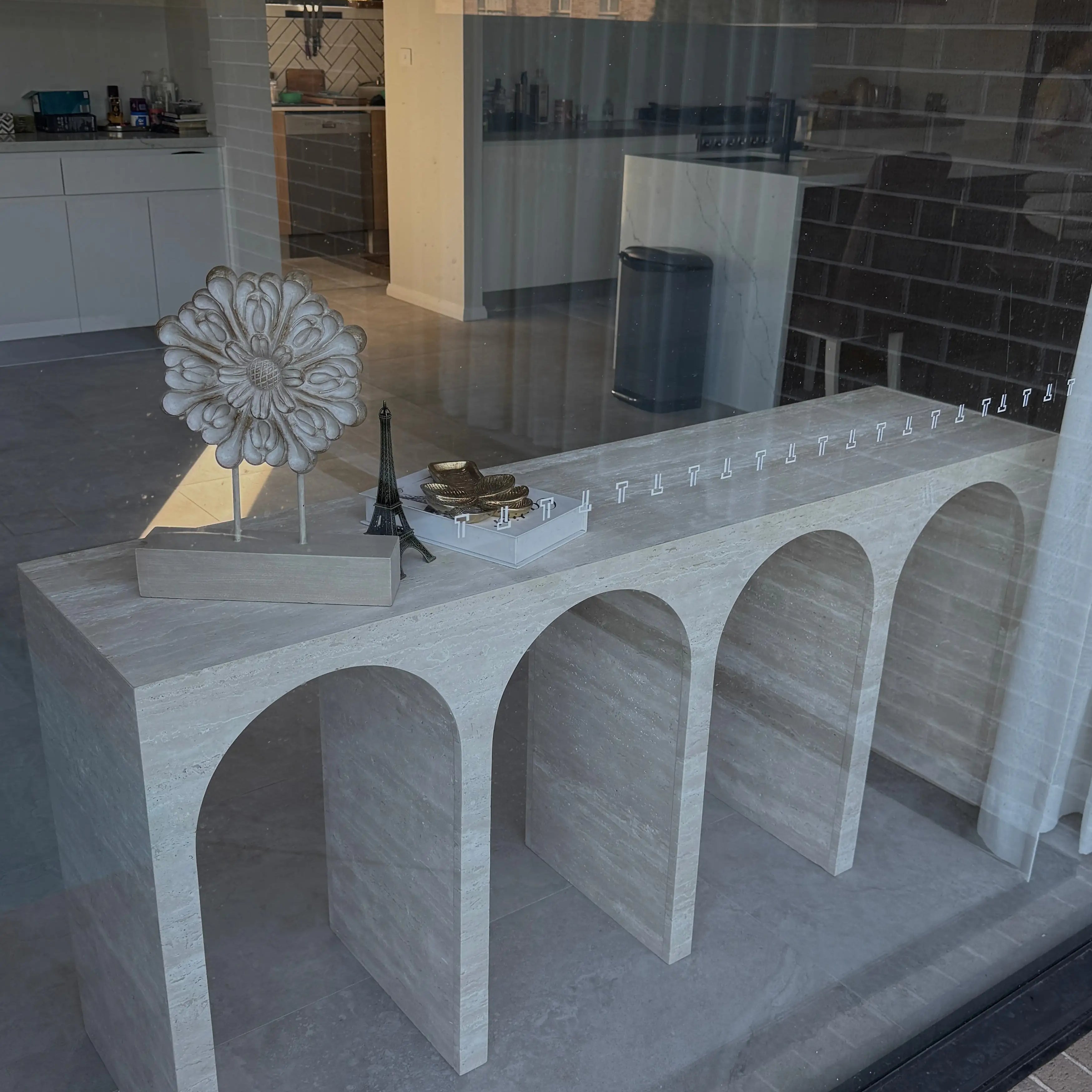 Travertine Marble Arch Console Table