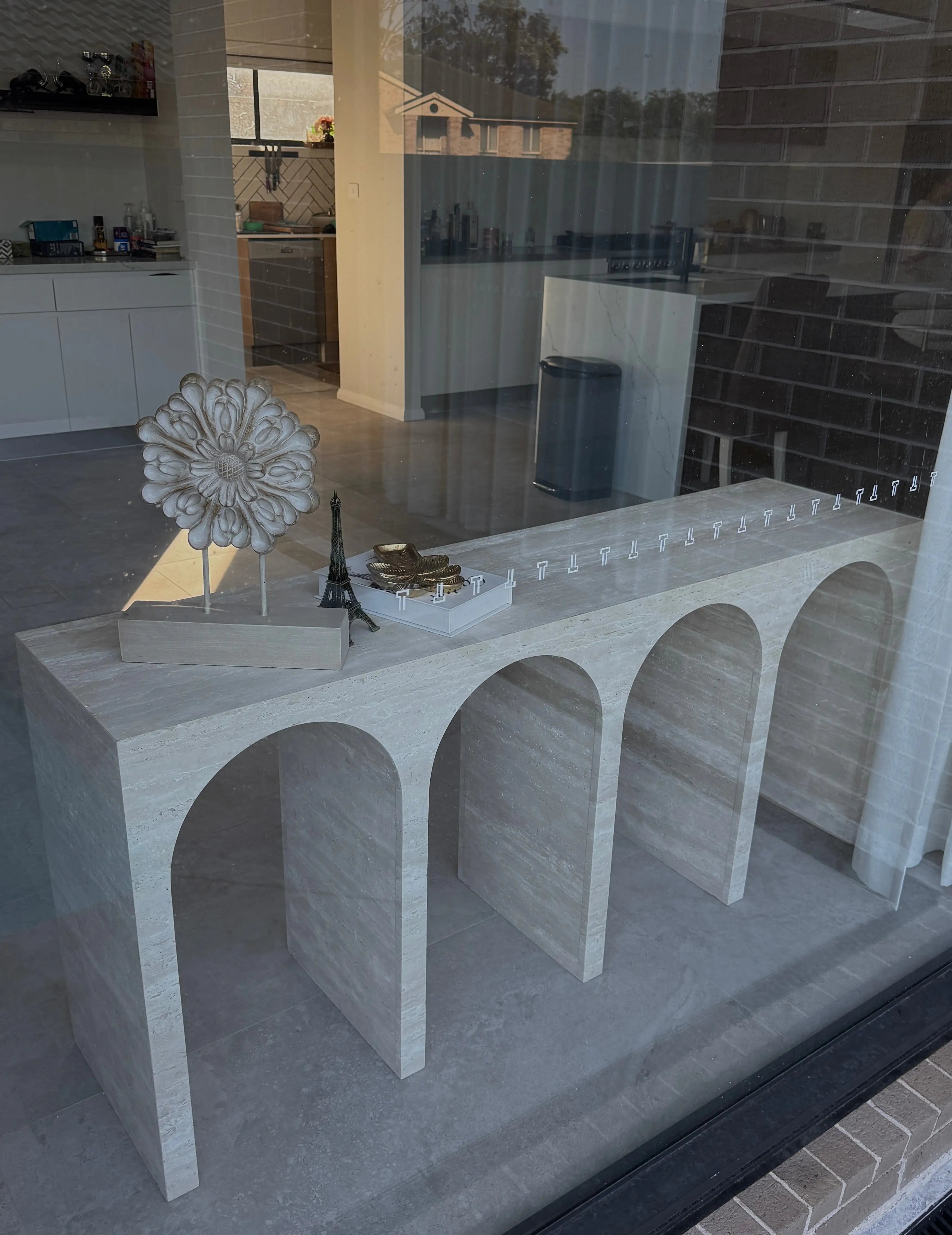 Travertine Marble Arch Console Table