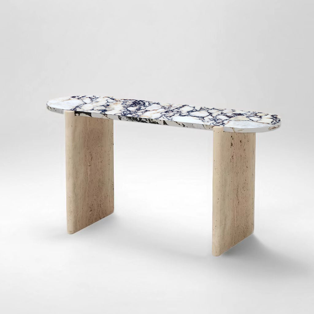 Travertine and Marble Console Table