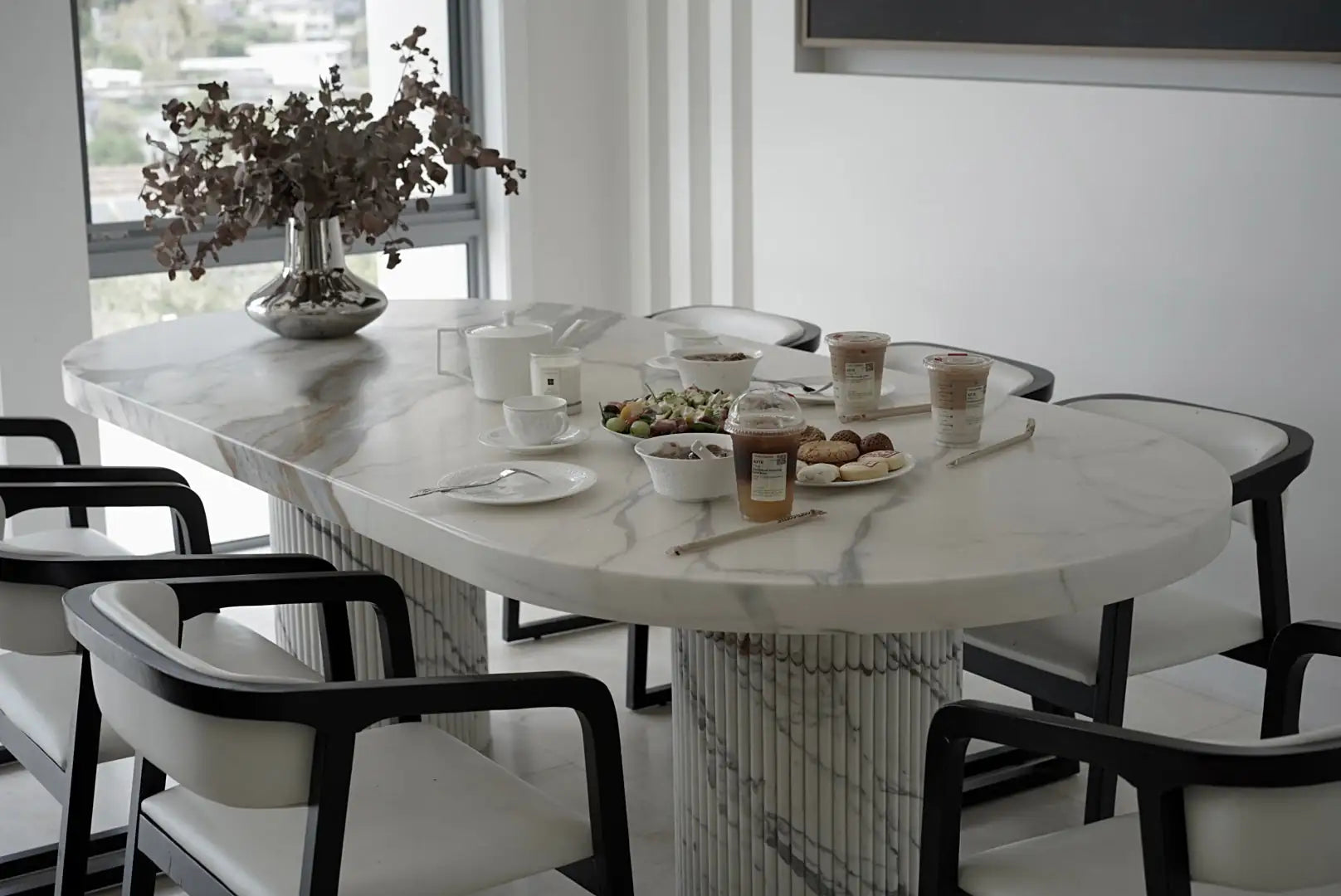 White Marble Oval Dining Table