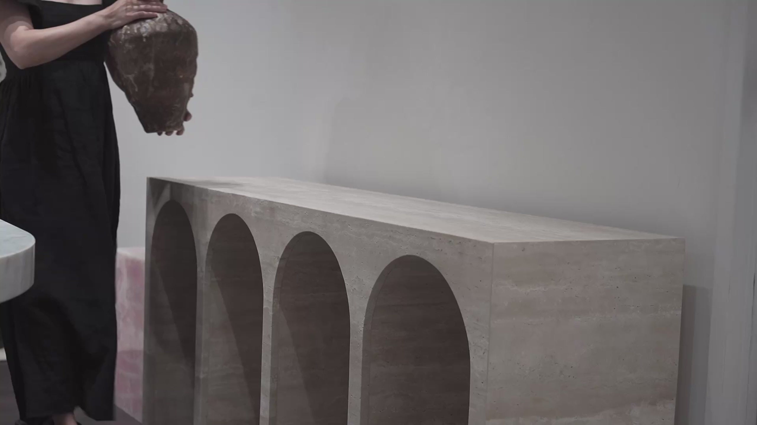Close up of Travertine Console Table