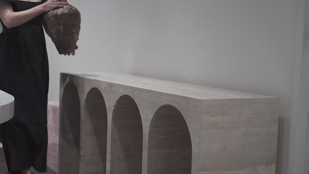 Close up of Travertine Console Table