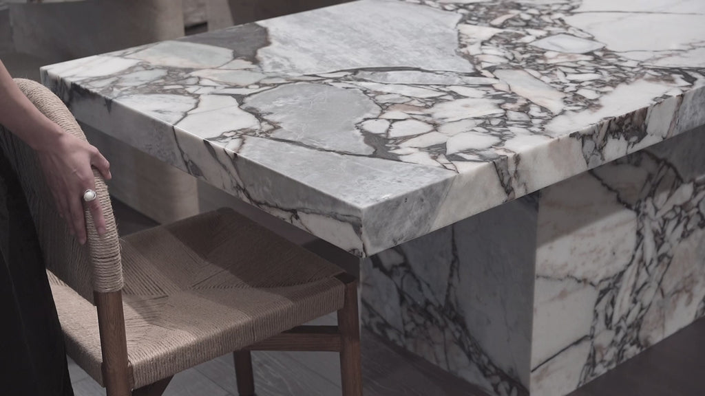Close Up of Large Marble Dining Table